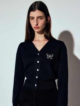 NICK&NICOLE BUTTERFLY VOLUME SLEEVE KNIT CARDIGAN [BLACK]