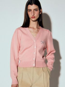 NICK&NICOLE BUTTERFLY VOLUME SLEEVE KNIT CARDIGAN [PINK]