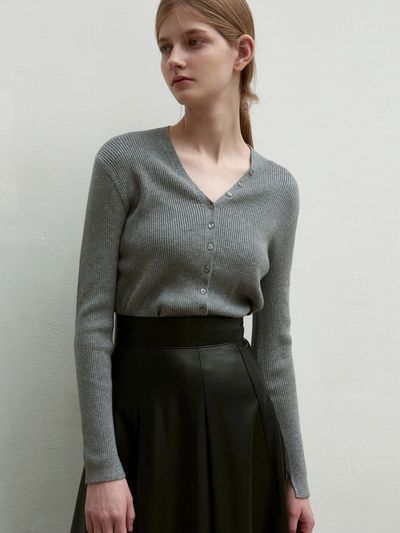 NICK&NICOLE Button Slim Knit Cardigan (Gray)