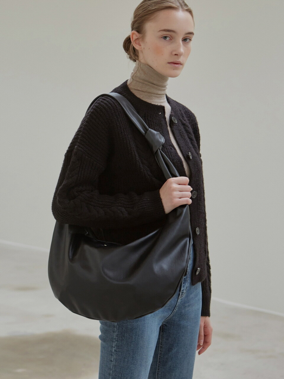 NICK&NICOLE Cable Button Knit Cardigan (Black)