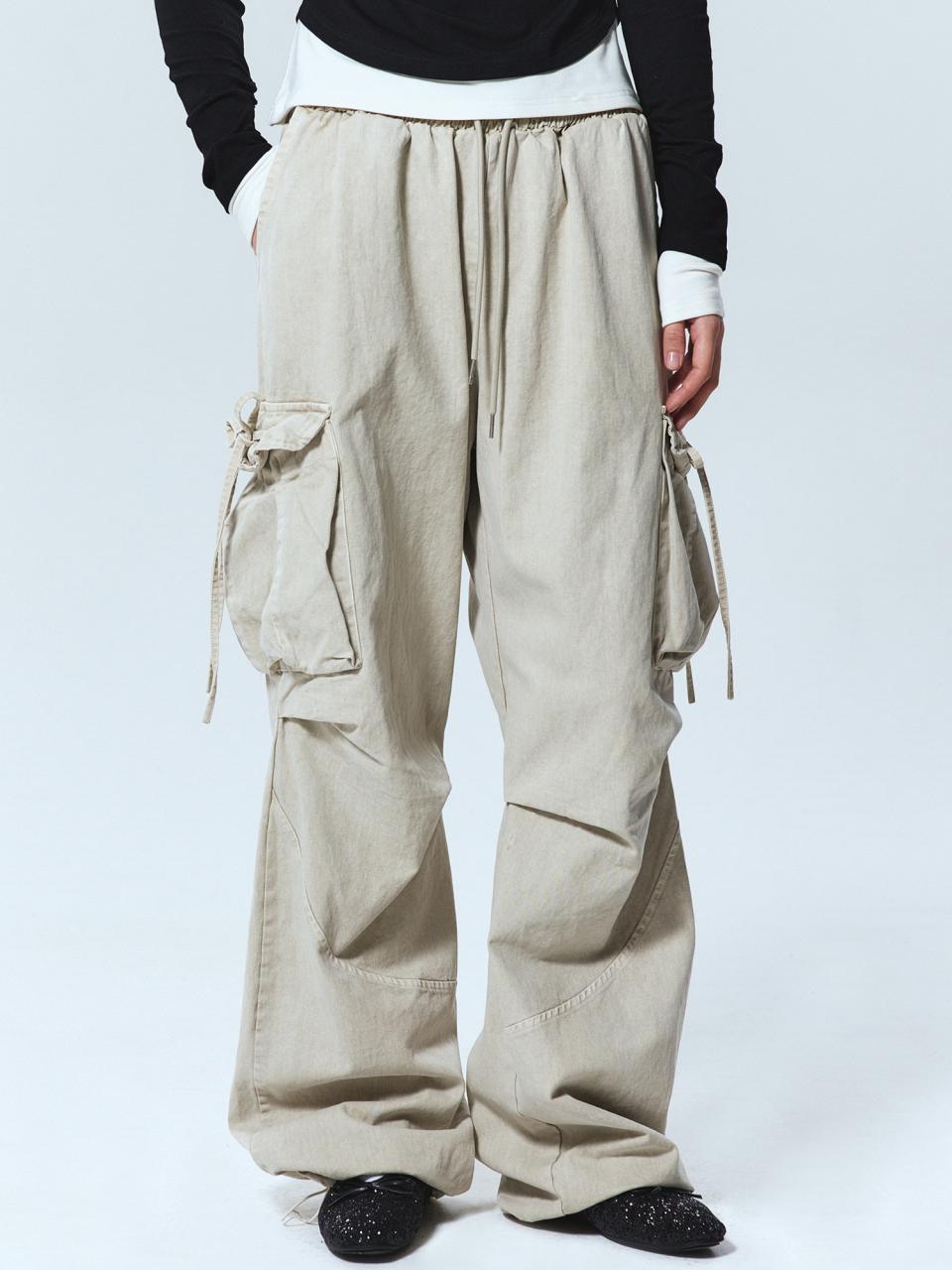 NICK&NICOLE CARGO STRING WIDE PANTS [BEIGE]