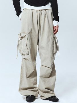 NICK&NICOLE CARGO STRING WIDE PANTS [BEIGE]