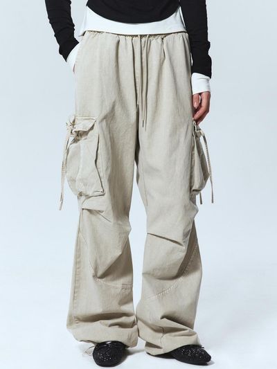 NICK&NICOLE CARGO STRING WIDE PANTS [BEIGE]