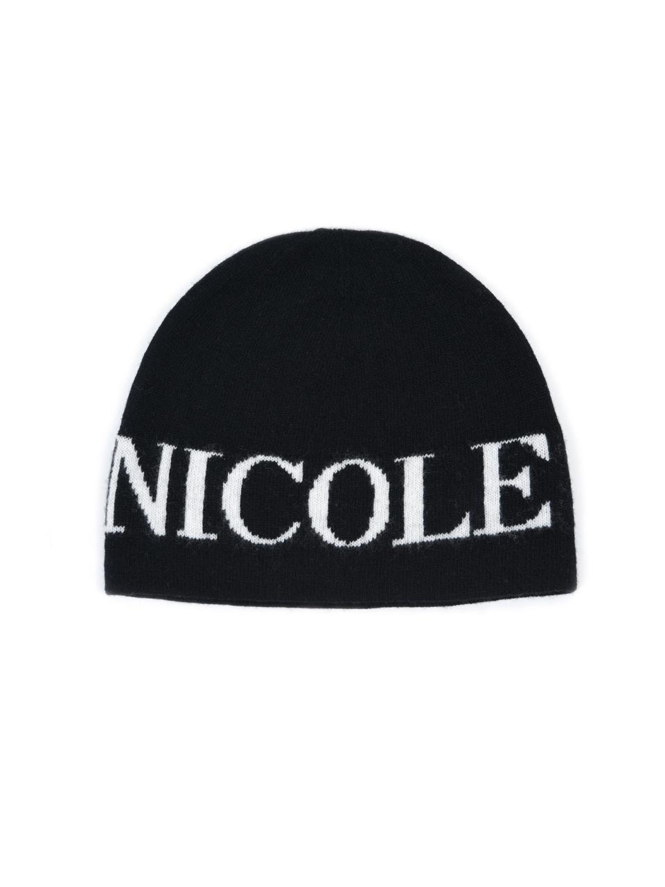 NICK&NICOLE CASHMERE LETTERING JAQUARD BEANIE