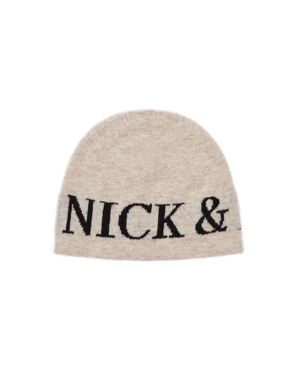 NICK&NICOLE CASHMERE LETTERING JAQUARD BEANIE [BEIGE]