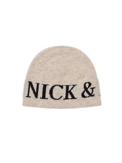 NICK&NICOLE CASHMERE LETTERING JAQUARD BEANIE [BEIGE]