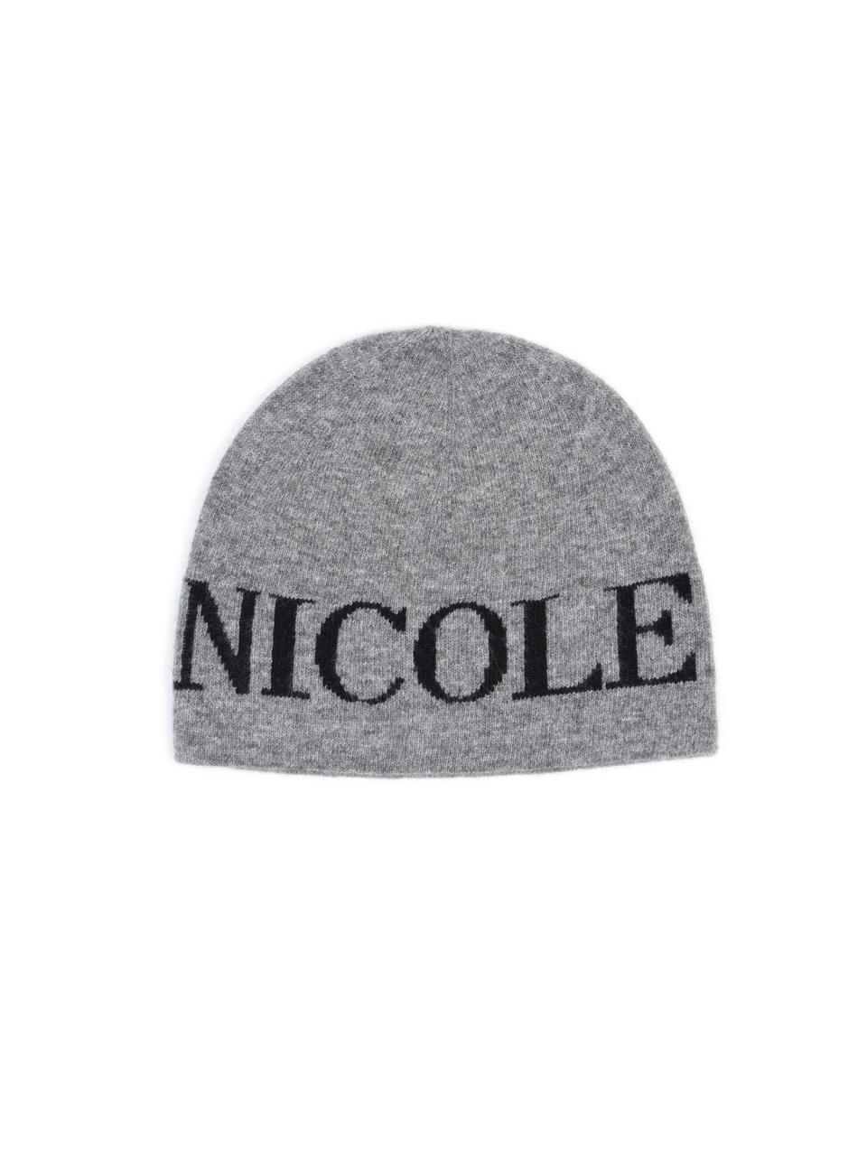 NICK&NICOLE CASHMERE LETTERING JAQUARD BEANIE [GRAY]
