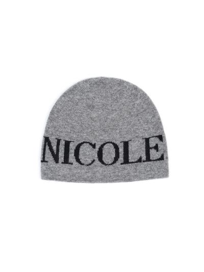 NICK&NICOLE CASHMERE LETTERING JAQUARD BEANIE [GRAY]
