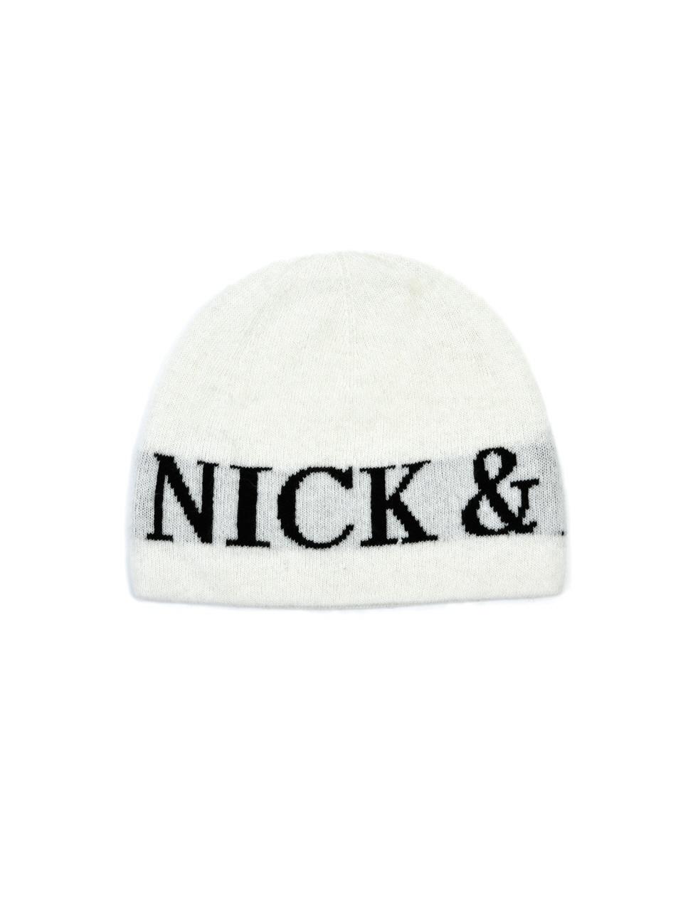 NICK&NICOLE CASHMERE LETTERING JAQUARD BEANIE [IVORY]