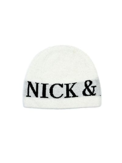 NICK&NICOLE CASHMERE LETTERING JAQUARD BEANIE [IVORY]