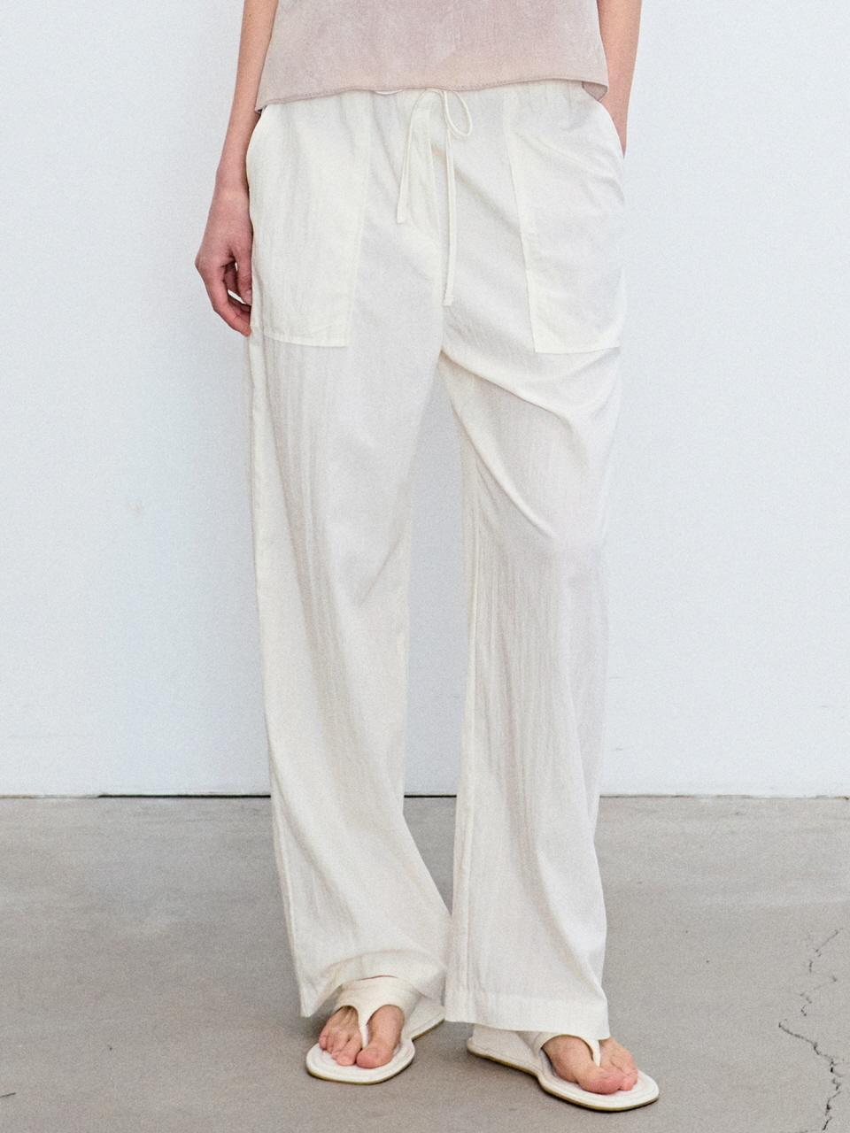 NICK&NICOLE Casual Banding Wide-leg Pants [Beige]