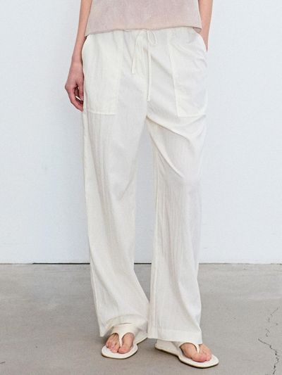 NICK&NICOLE Casual Banding Wide-leg Pants [Beige]