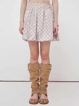 NICK&NICOLE CHECK BALLOON MINI SKIRT [GRAY]