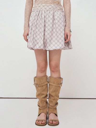 NICK&NICOLE CHECK BALLOON MINI SKIRT [GRAY]