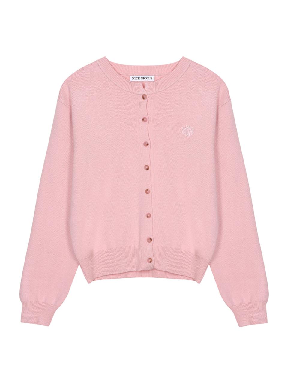 NICK&NICOLE Classic Round Thick Knit Cardigan [Pink]