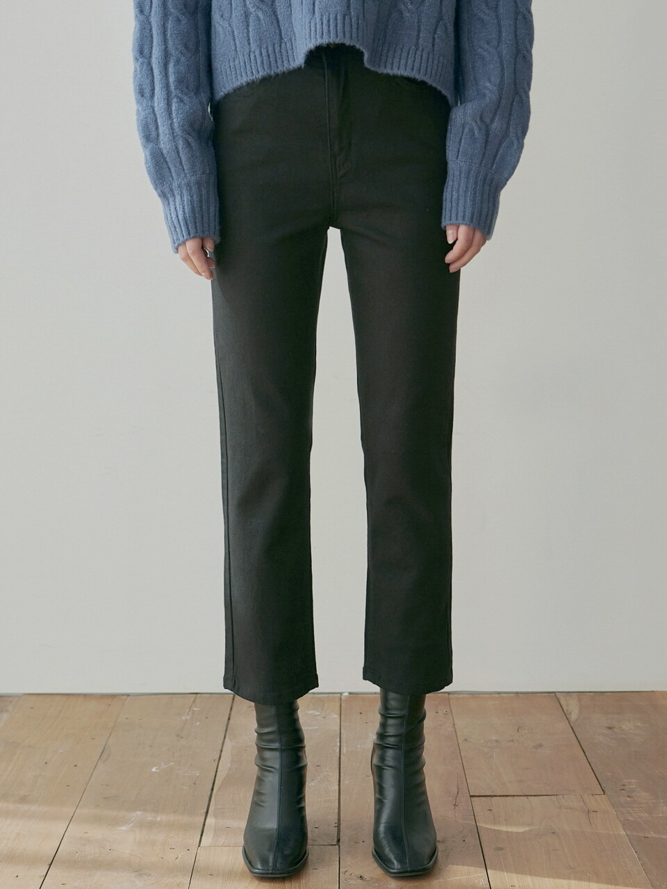 NICK&NICOLE CLEAR SLIM STRAIGHT COTTON PANTS_BLACK