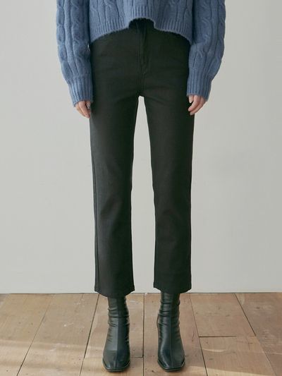 NICK&NICOLE CLEAR SLIM STRAIGHT COTTON PANTS_BLACK
