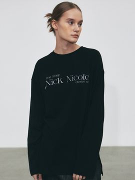 NICK&NICOLE Closet Side Slit LS Top - Black
