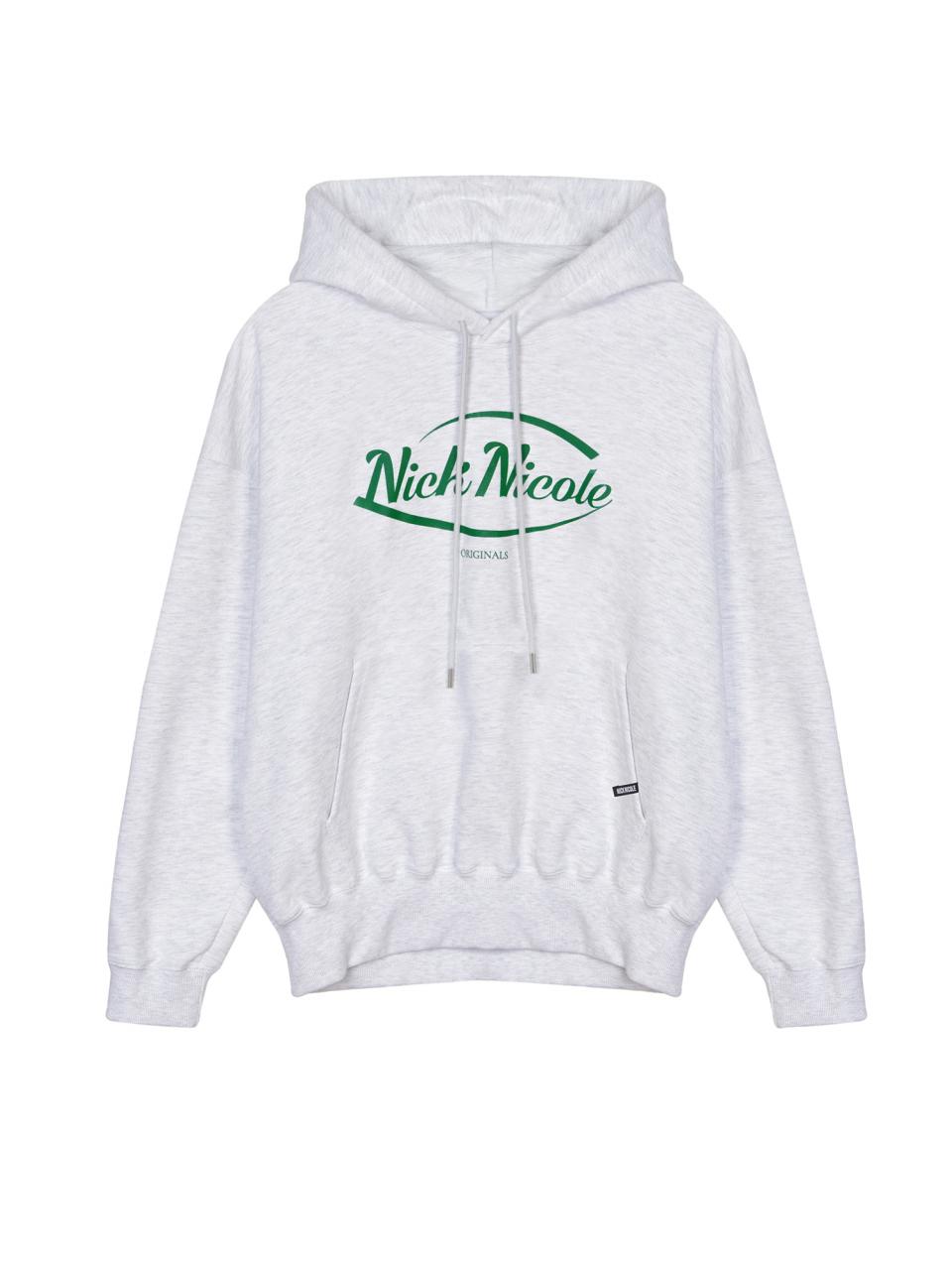 NICK&NICOLE Cotton Polyester Logo Hoody [Melange Green]