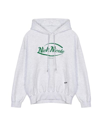 NICK&NICOLE Cotton Polyester Logo Hoody [Melange Green]