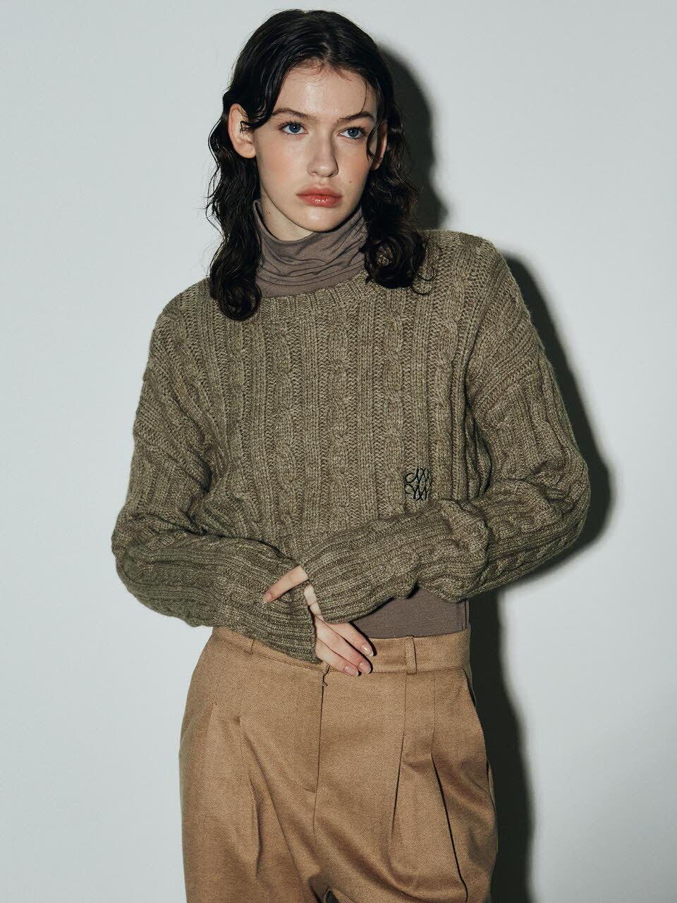 NICK&NICOLE Crop Cable Knit Sweater Top [Brown]