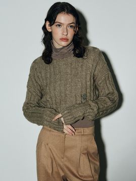 NICK&NICOLE Crop Cable Knit Sweater Top [Brown]