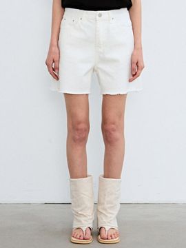NICK&NICOLE Cutting Natural Raw-Cut Half Denim Pants [Beige]