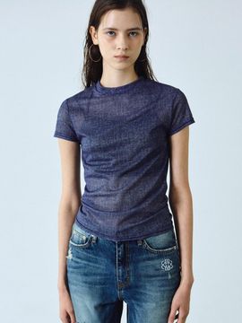 NICK&NICOLE Denim Sheer Cropped Top [Blue]