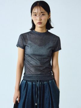 NICK&NICOLE Denim Sheer Half Top [Navy]