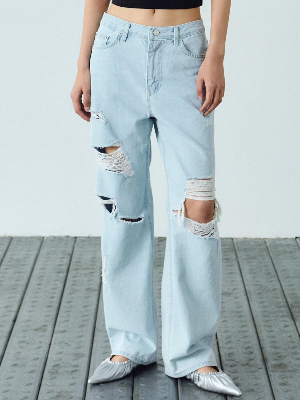 NICK&NICOLE DESTROYED DENIM PANTS [LIGHT BLUE]