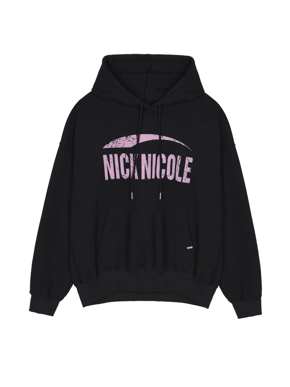 NICK&NICOLE Embossed Logo Oversized Hoodie [Black Pink]