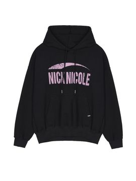 NICK&NICOLE Embossed Logo Oversized Hoodie [Black Pink]