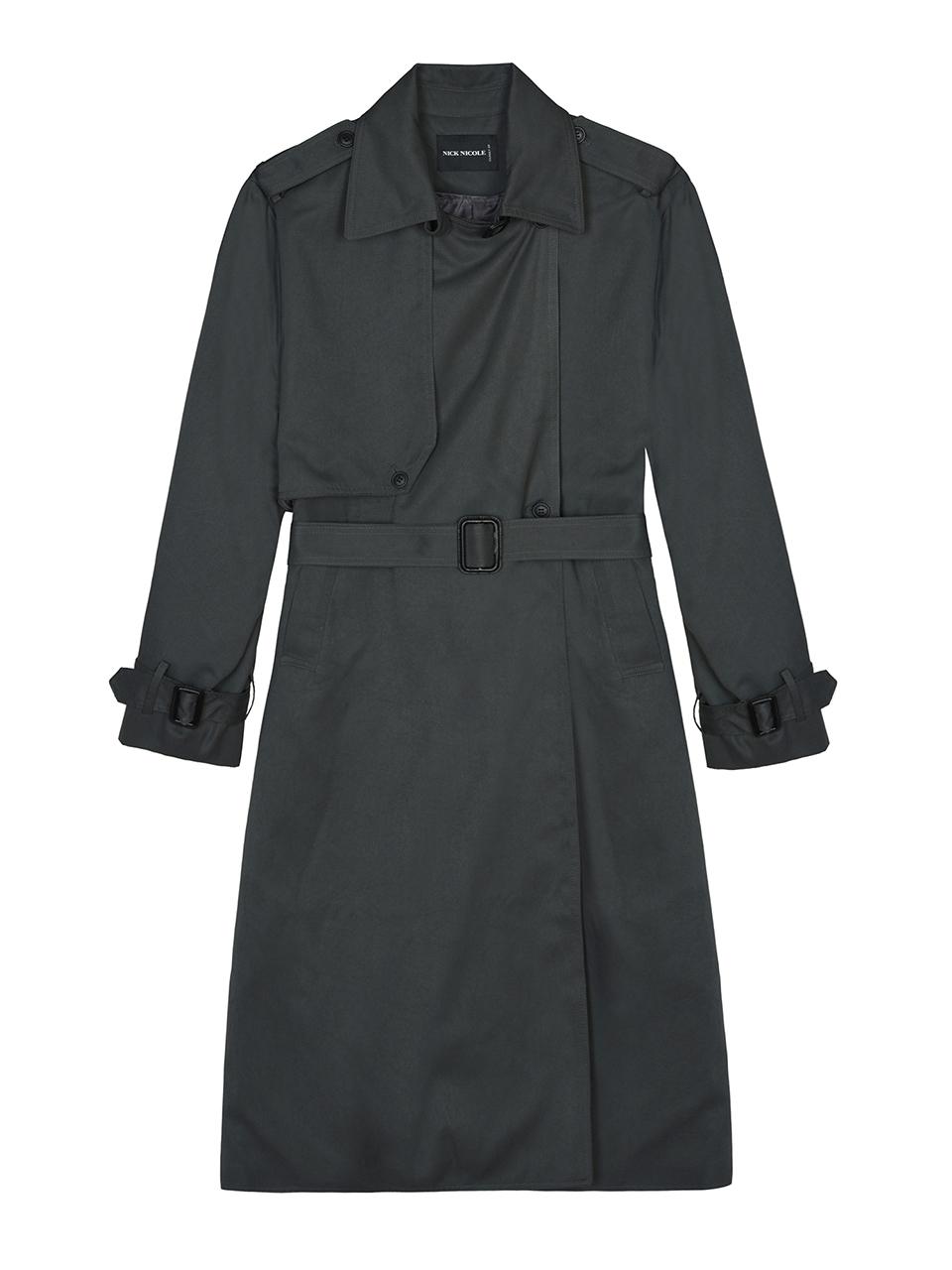NICK&NICOLE Essential Belted Cotton Trench Coat [Charcoal]
