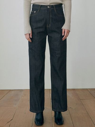 NICK&NICOLE HIGH WIDE STRAIGHT RAW JEAN_INDIGO