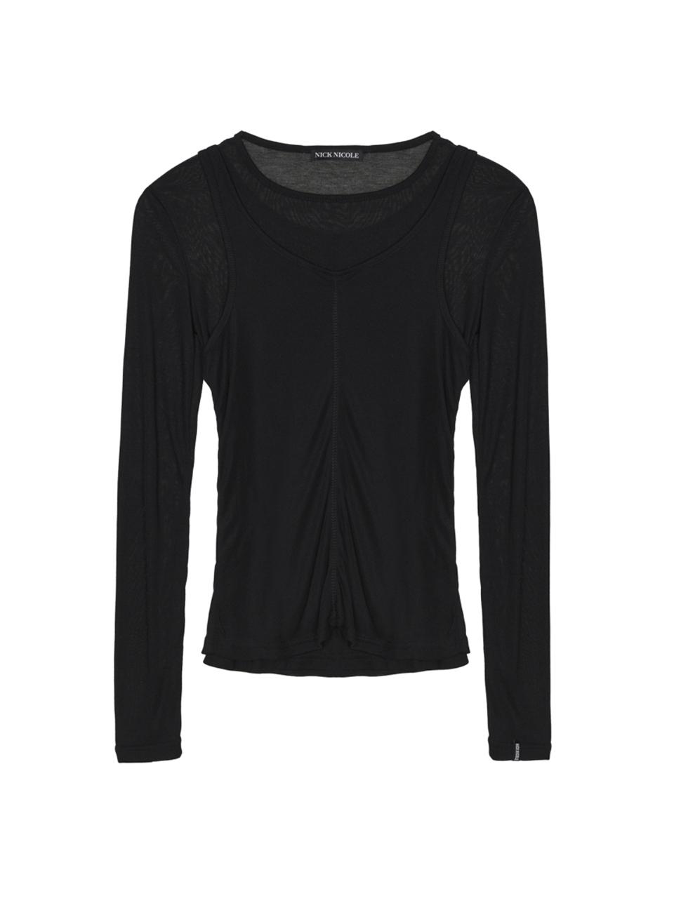 NICK&NICOLE Layered Sleeve Versatile Top [Black]