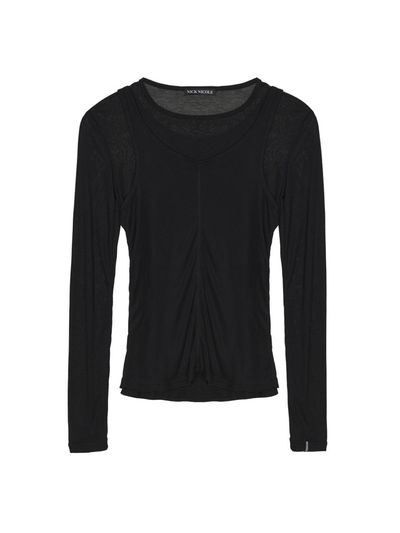 NICK&NICOLE Layered Sleeve Versatile Top [Black]