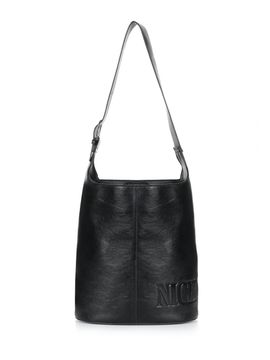 NICK&NICOLE Leather Buckle Round Bucket Bag [Black]