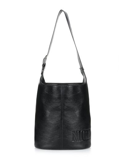 NICK&NICOLE Leather Buckle Round Bucket Bag [Black]