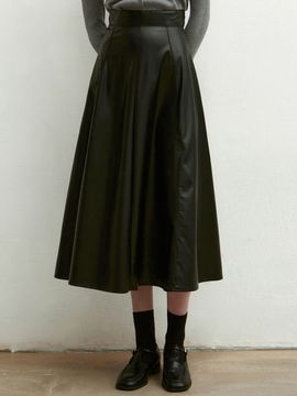NICK&NICOLE Leather Flared Skirt_Black