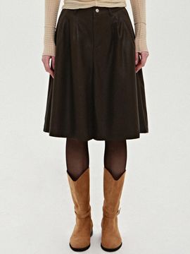 NICK&NICOLE Leather Pintuck Mid-Length Pants [Brown]