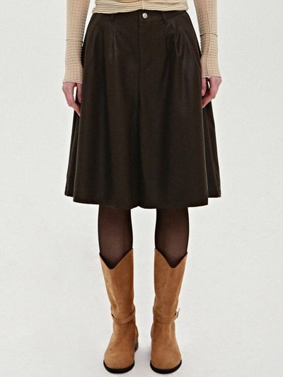 NICK&NICOLE Leather Pintuck Mid-Length Pants [Brown]