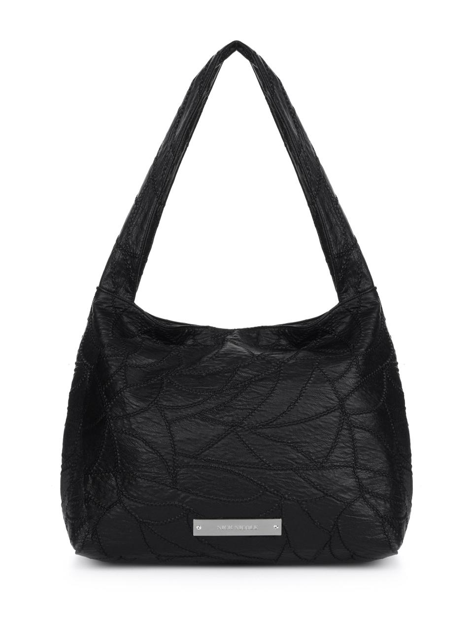 NICK&NICOLE Leather Wrinkle Signature Tote Bag [Black]