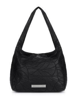 NICK&NICOLE Leather Wrinkle Signature Tote Bag [Black]