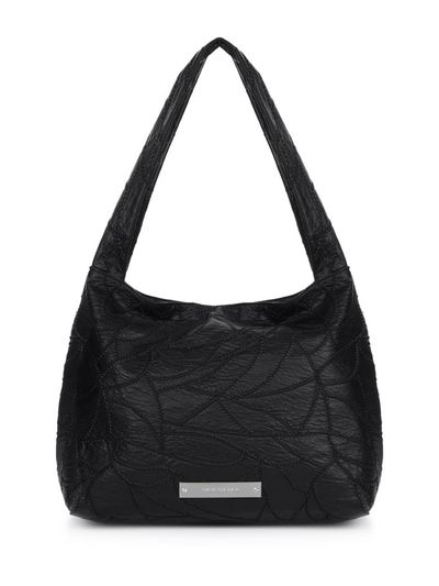 NICK&NICOLE Leather Wrinkle Signature Tote Bag [Black]