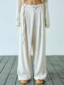 NICK&NICOLE Linen Belt Pintuck Long Slacks
