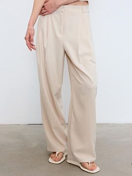 NICK&NICOLE Minimal Long Pintuck Slacks [Beige]