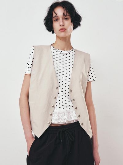 NICK&NICOLE MINIMAL WESTERN POINT VEST [BEIGE]