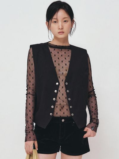 NICK&NICOLE MINIMAL WESTERN POINT VEST [BLACK]