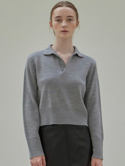 NICK&NICOLE Open Collar Loose Knit Top (Gray)