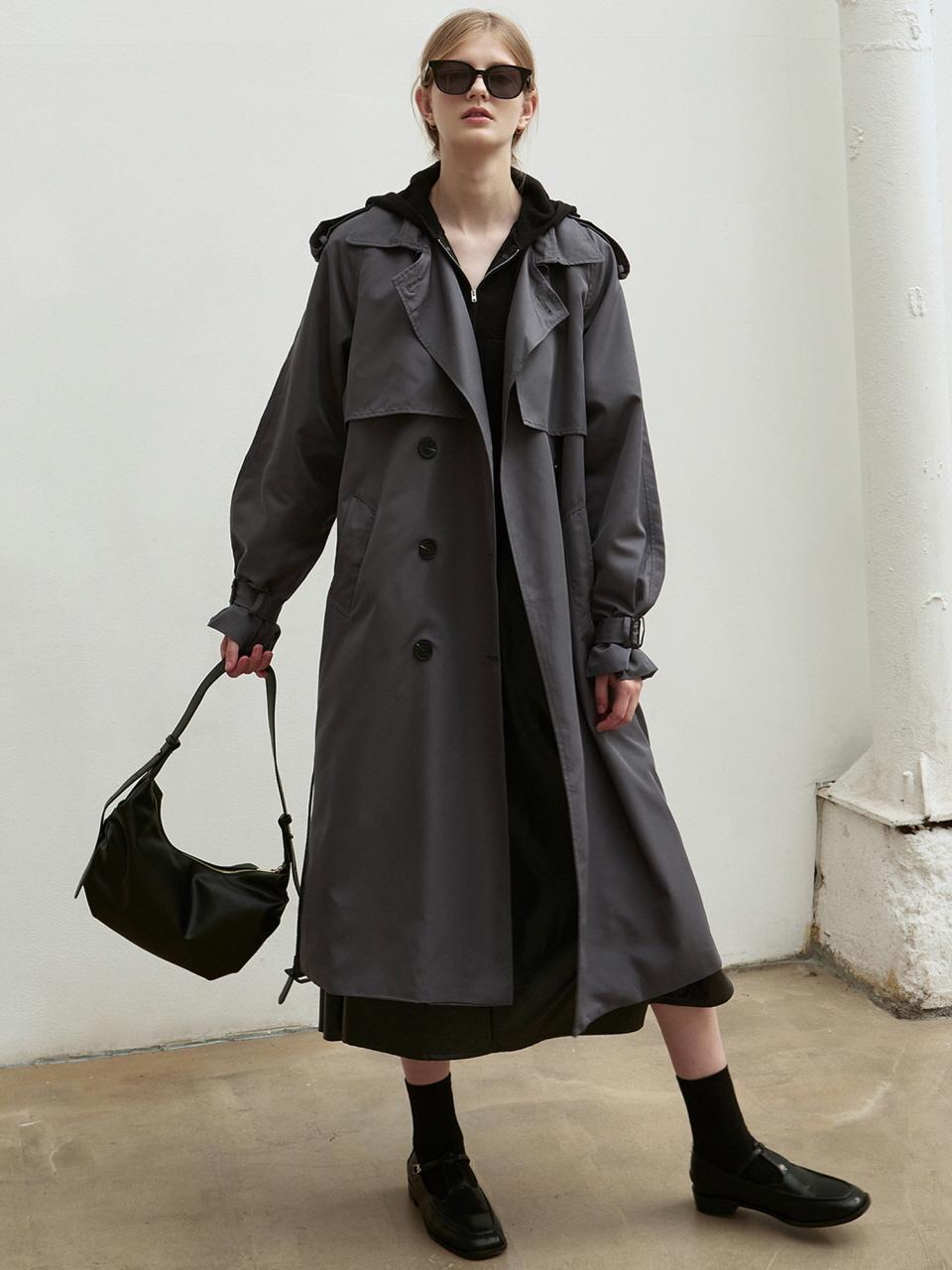 NICK&NICOLE Oversized Double Trench Coat (Charcoal)